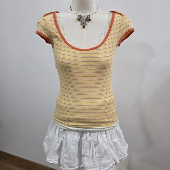 Abercrombie Vintage Striped Yellow Short Sleeve Top - Picture 6 of 7